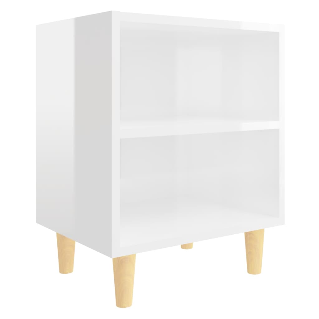 Mesitas De Noche Patas Madera 2 Uds Blanco Brillo 40x30x50 Cm_2