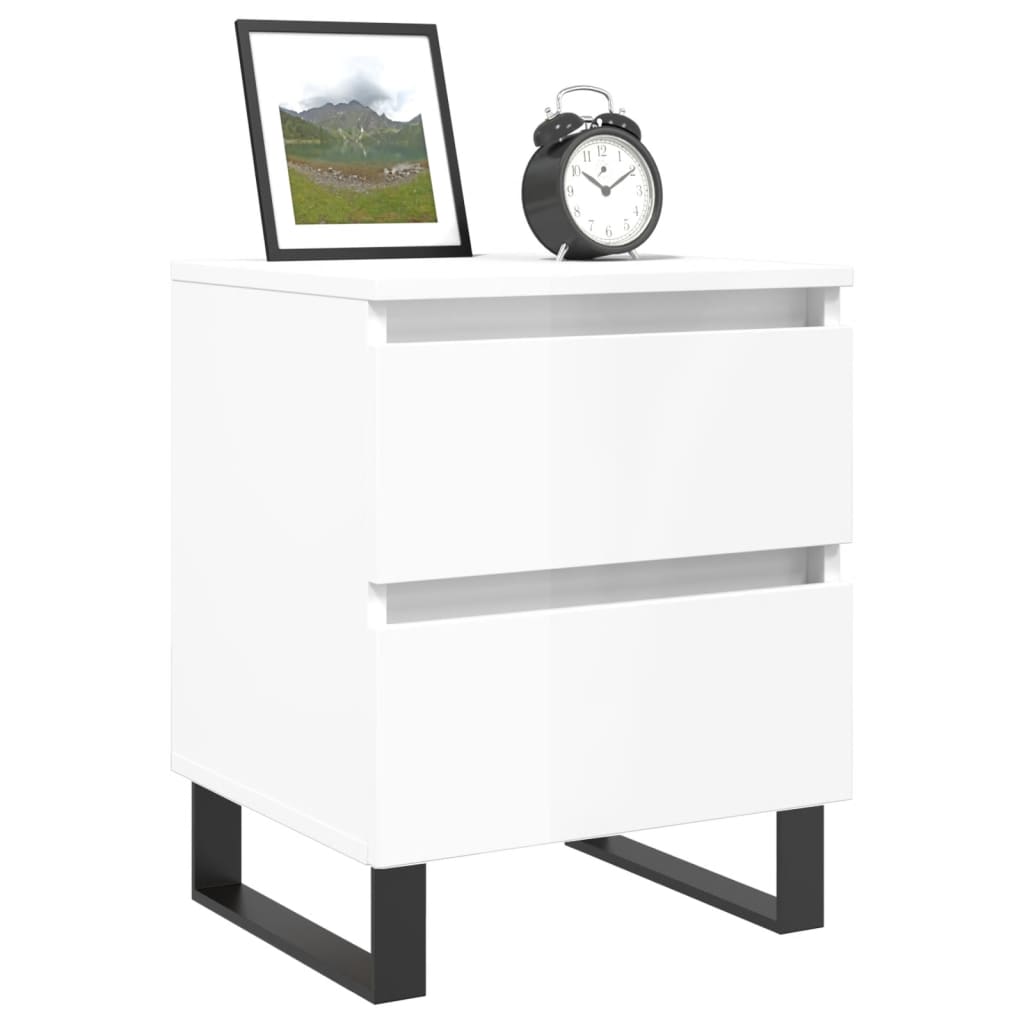 Mesitas Noche 2 Uds Madera Ingeniería Blanco Brillo 40x35x50 Cm_1