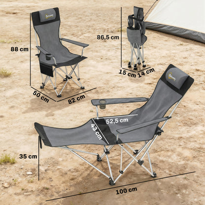Outsunny Conjunto De 2 Sillas Plegables Camping Con Reposapiés Desmontable Gris_2
