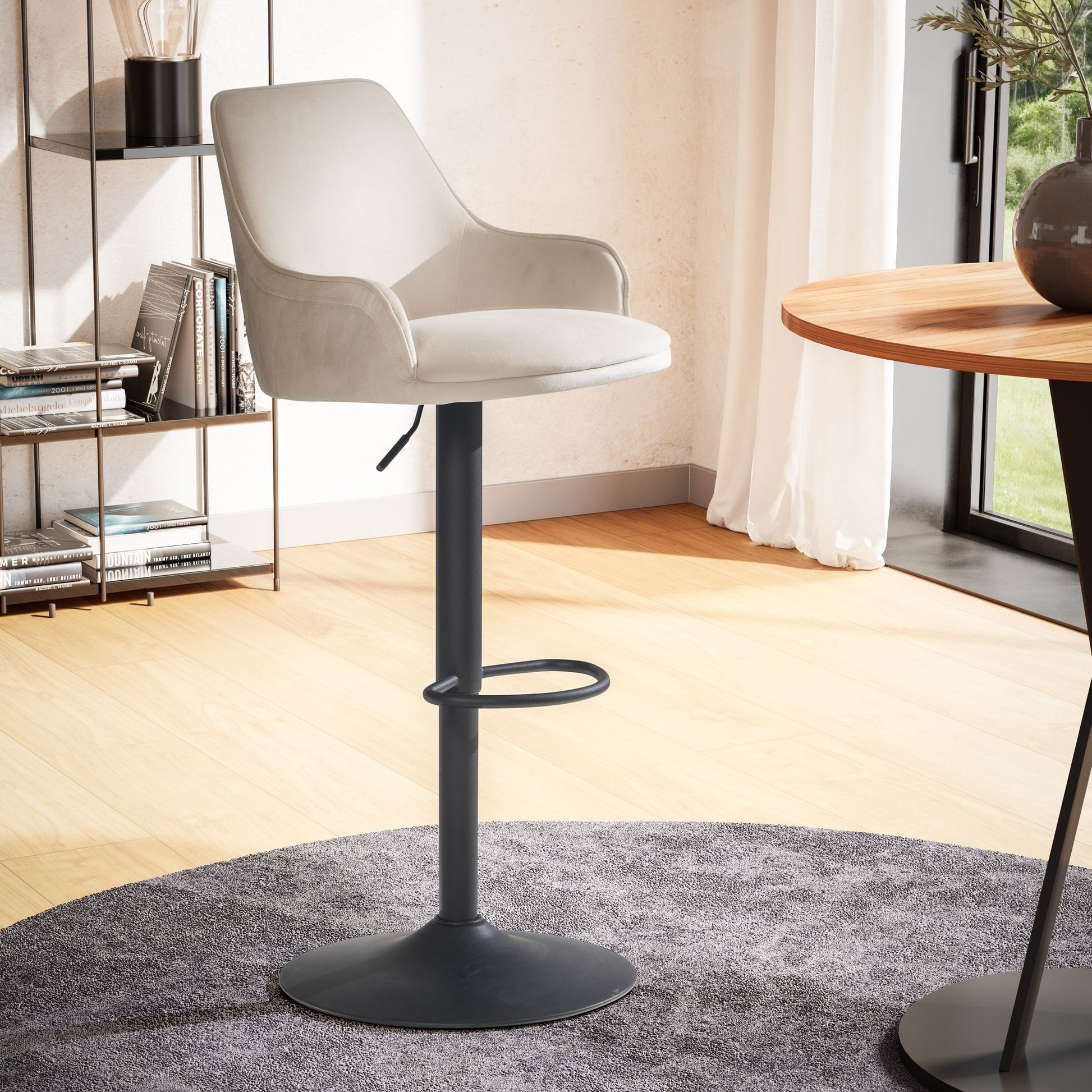 Taburete De Bar Terciopelo Beige Con Respaldo 86 - 106 Cm_1