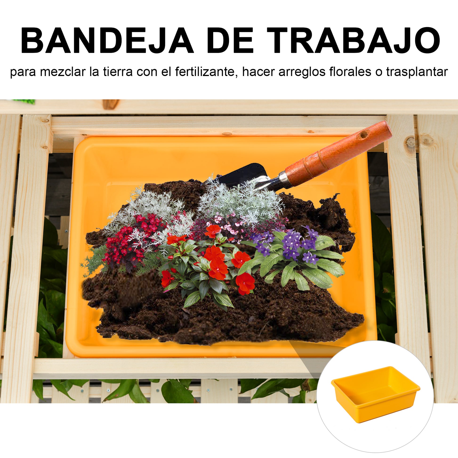 Outsunny Mesa De Plantación Madera Tablero Deslizante Ganchos Para Jardín Patio_5