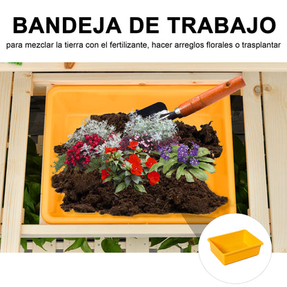 Outsunny Mesa De Plantación Madera Tablero Deslizante Ganchos Para Jardín Patio_5