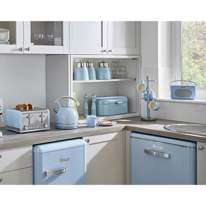 Set 3 Botes Cocina Almacenaje 1,2 L, Plástico Y Acero Inox, Especias, Té ,café, Retro, Vintage Swan Swka1024bln, Azul