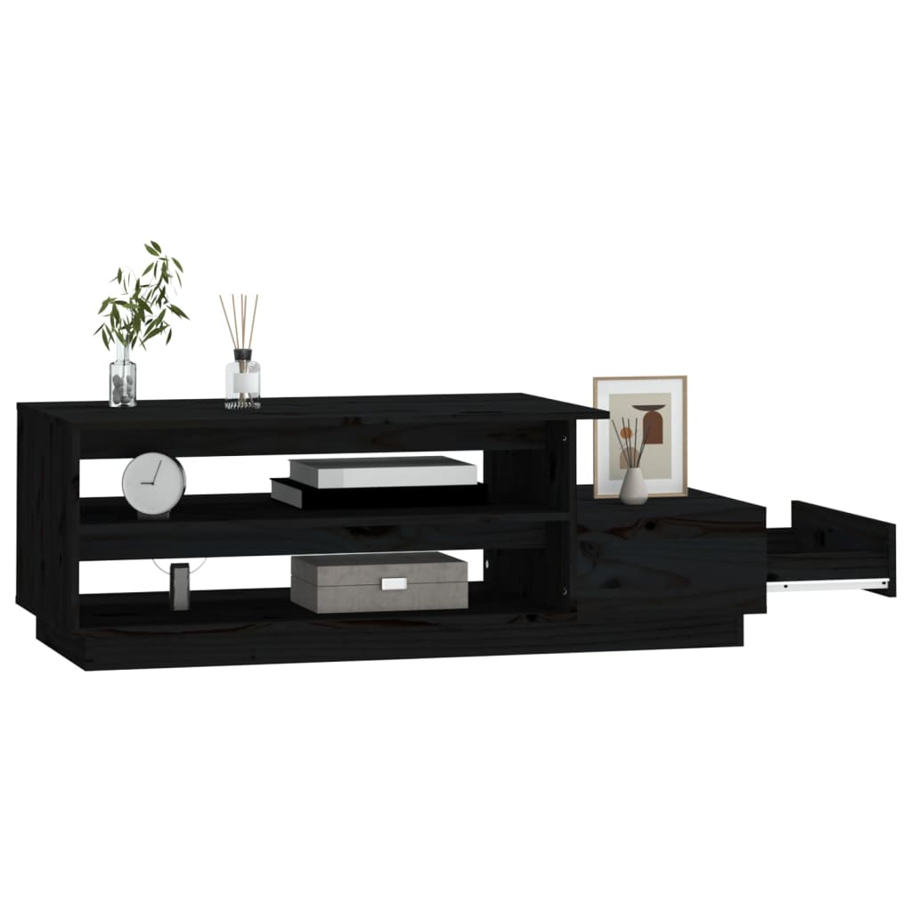 Mesa De Centro Madera Maciza De Pino Negro 120x50x40,5 Cm_2