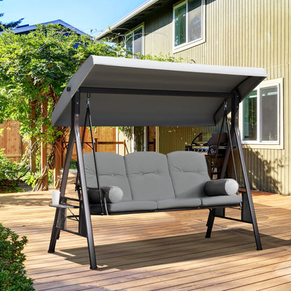 Outsunny Columpio De Jardín 3 Plazas Techo 2 Cojines 116x206x183cm Gris_1
