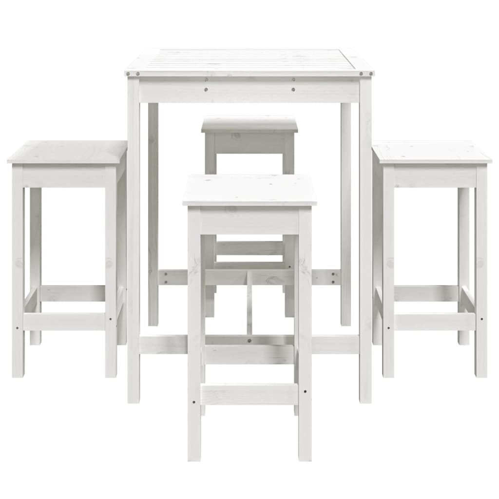 Vidaxl Set De Mesa Y Taburetes Altos Jardín 5 Pzas Madera Pino Blanco_4