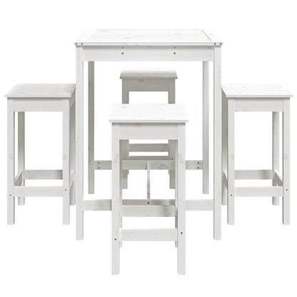 Vidaxl Set De Mesa Y Taburetes Altos Jardín 5 Pzas Madera Pino Blanco_4