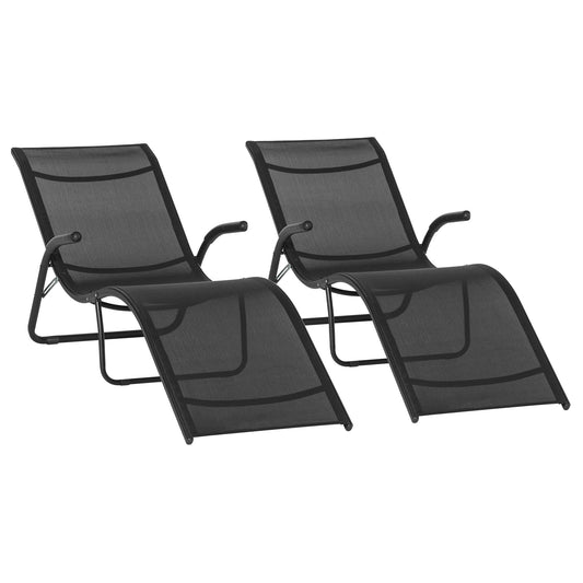 Outsunny Conjunto De 2 Tumbonas Plegables Con Reposapiés 170x62x68 Cm Negro_0