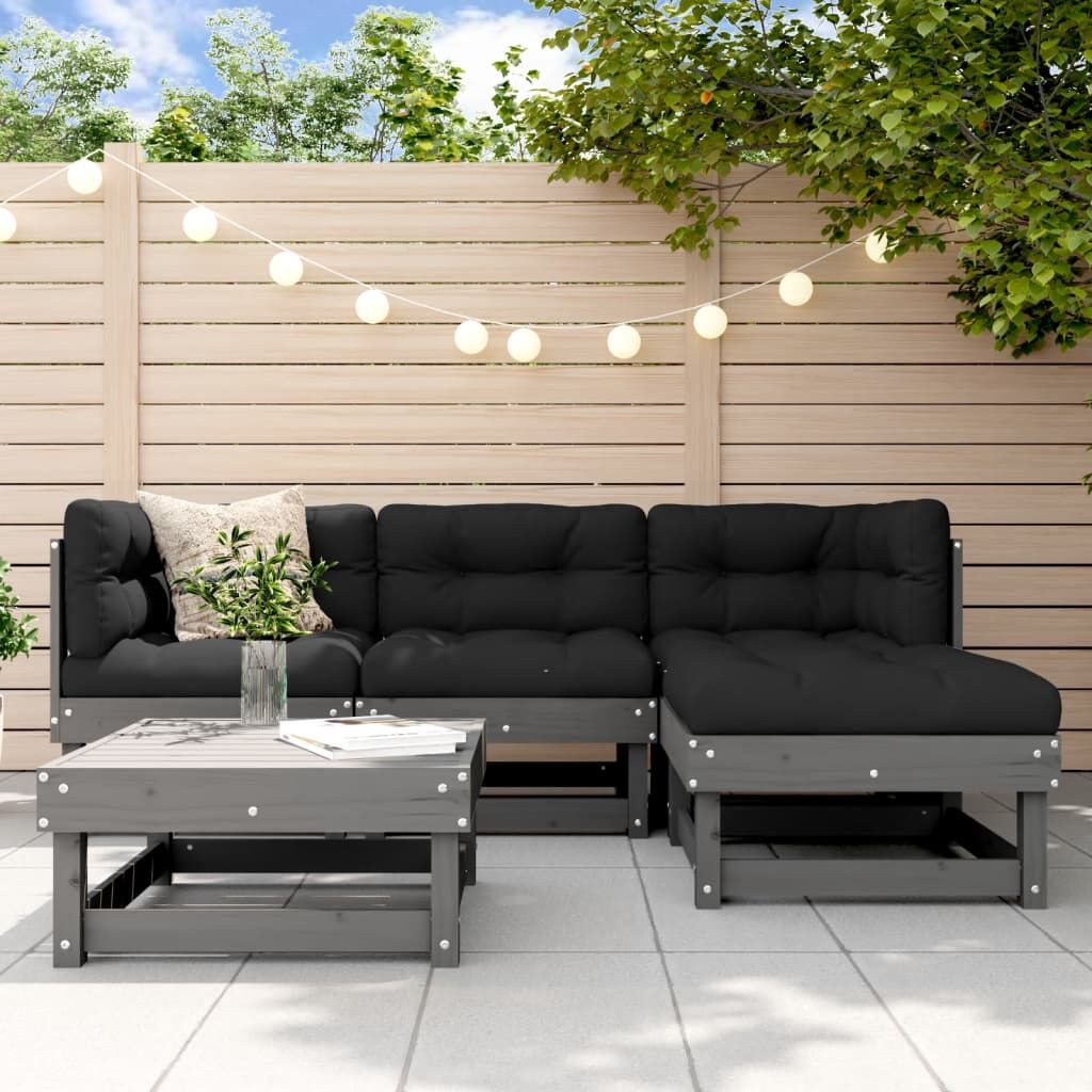 Vidaxl Juego De Sofás De Jardín 5 Piezas Madera Maciza De Pino Gris_1