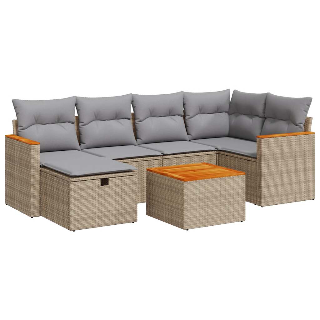 Set Sofás De Jardín 7 Piezas Y Cojines Ratán Sintético Beige / Vetonek_0