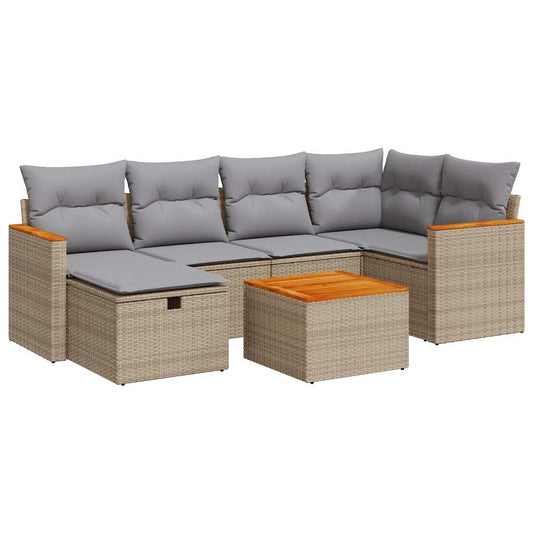 Set Sofás De Jardín 7 Piezas Y Cojines Ratán Sintético Beige / Vetonek_0