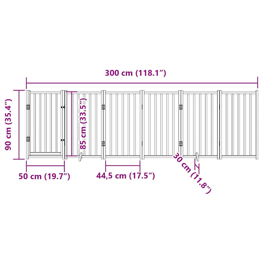 Vidaxl Puerta Para Perros Con Puerta Plegable De 6 Paneles, 300 Cm, Madera Maciza De Abeto_2