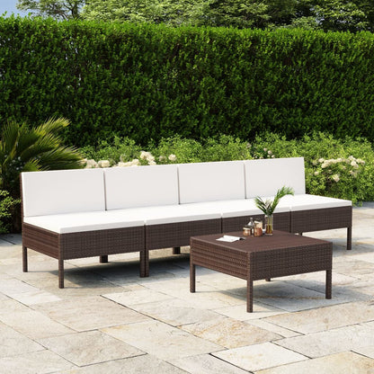 Vidaxl Set Muebles De Jardín 5 Pzas Y Cojines Ratán Sintético Marrón_1