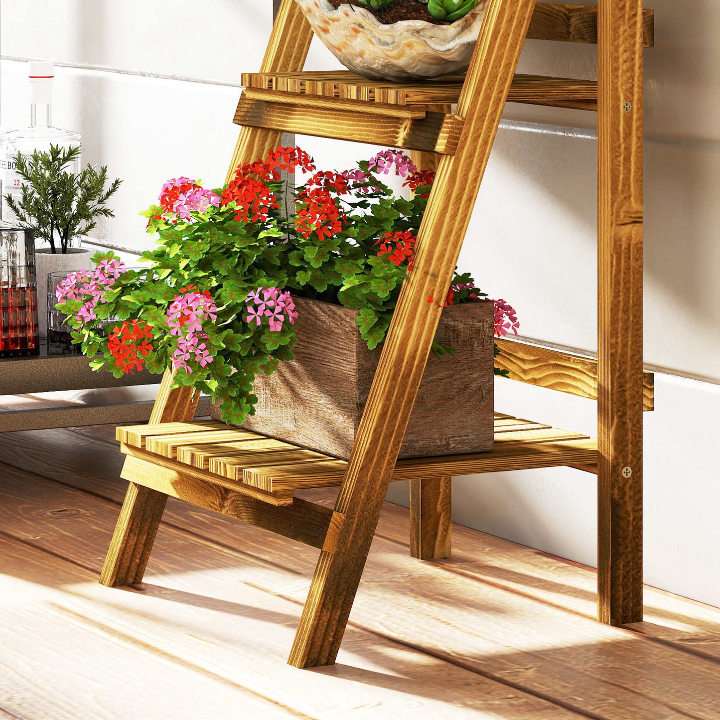 Outsunny Soporte Para Plantas De Madera De 3 Niveles Plegable 40x37x93cm Natural_3