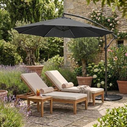Parasol Excéntrico Led De 3 M Con Base De Abanico Completo – Gris_3