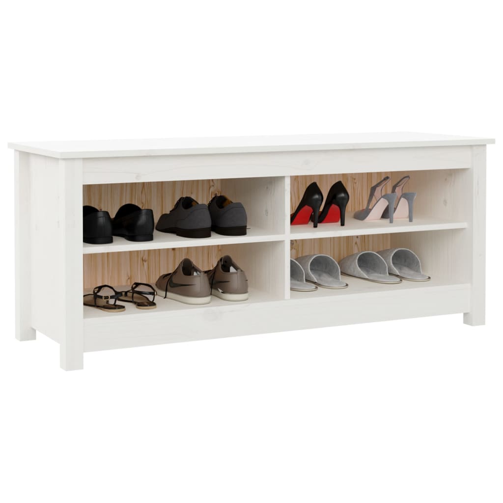 Banco Zapatero Madera Maciza De Pino Blanco 110x38x45,5 Cm / Vetonek_5