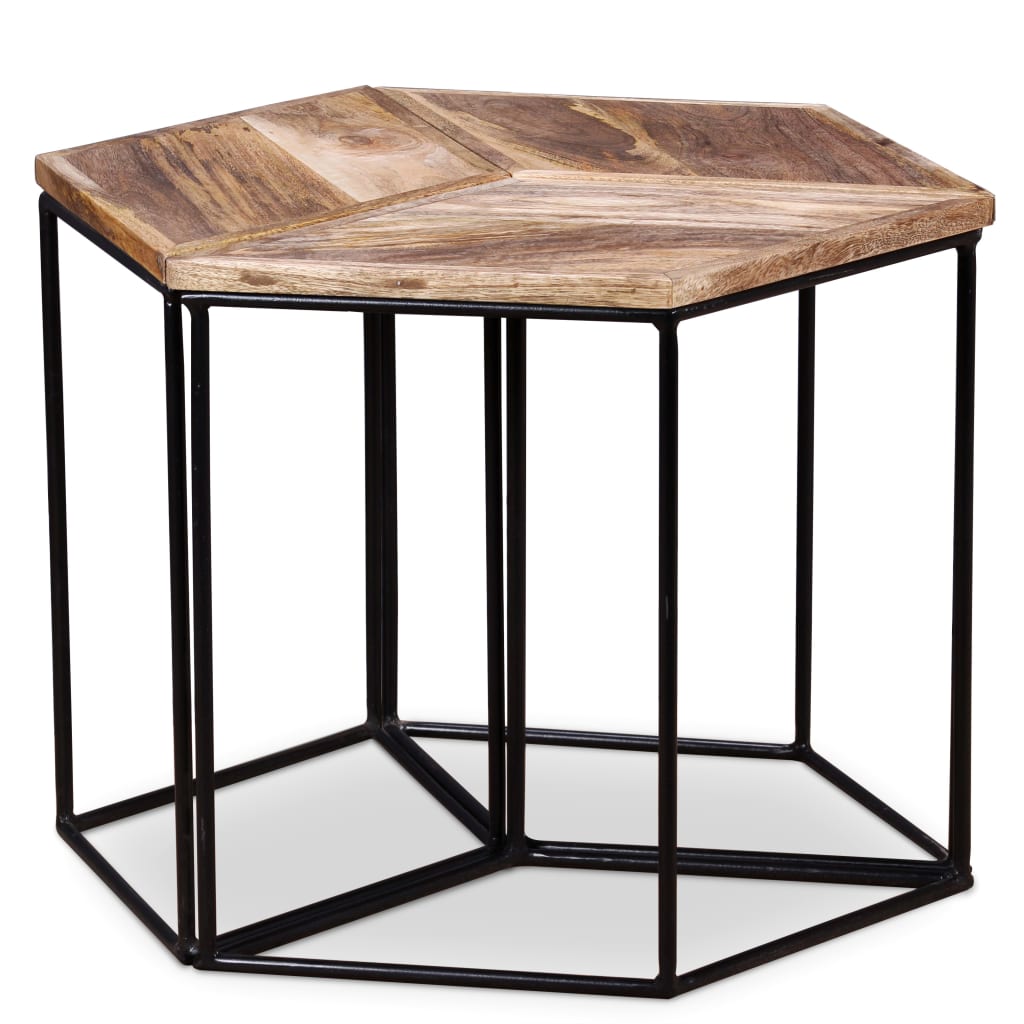Mesa De Centro De Madera Maciza De Mango 56x48x40 Cm_2