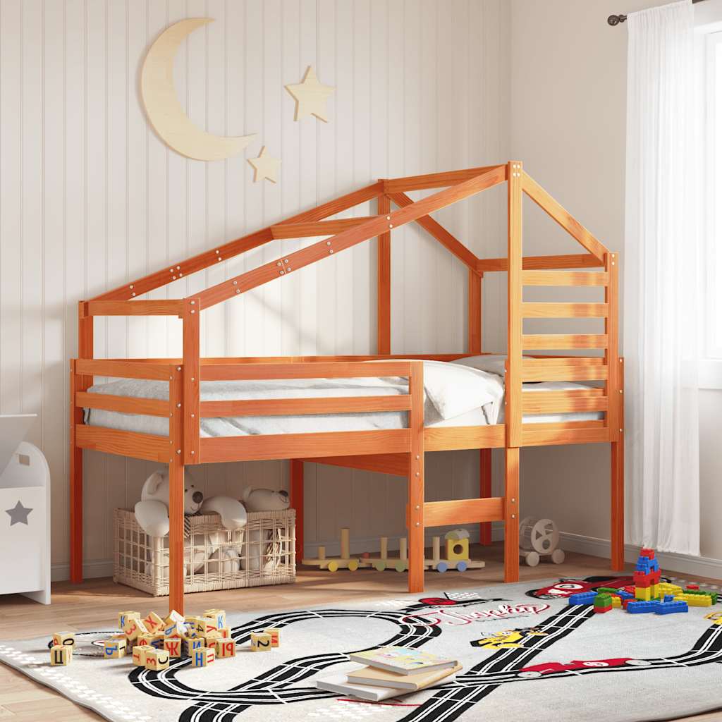 Techo De Cama Infantil Madera Maciza Pino Marrón 188x82x113 Cm_1