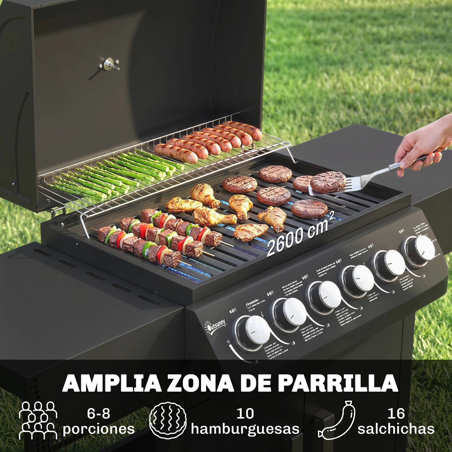 Outsunny Barbacoa De Gas Bbq Gas Con 6 Quemadores 15 Kw_3