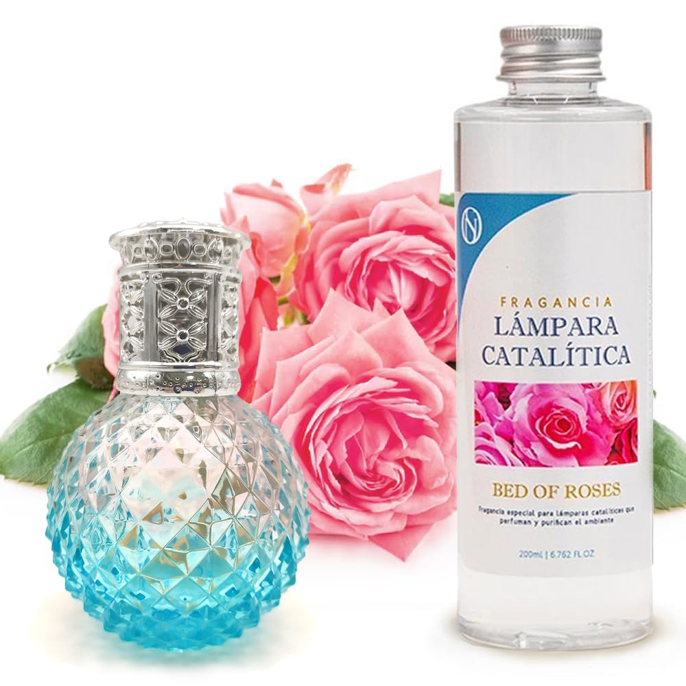 Lámpara Catalítica Blue Diamonds + Fragancia Aroma Bed Of Roses 200 Ml - Elimina Malos Olores, Impurezas Y Perfuma_0