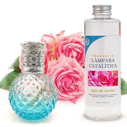 Lámpara Catalítica Blue Diamonds + Fragancia Aroma Bed Of Roses 200 Ml - Elimina Malos Olores, Impurezas Y Perfuma_0