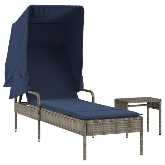 Tumbona Con Toldo Y Mesa, De Poliratán Gris_0