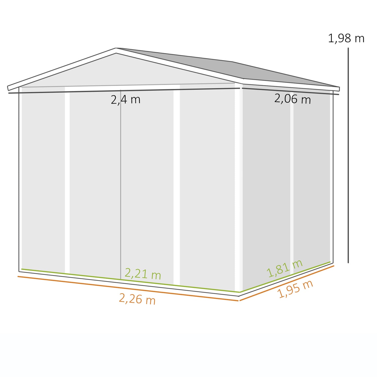 Outsunny Caseta De Jardín Exterior 4,4 M² 240x206x198 Cm Puerta Corredera Gris_2