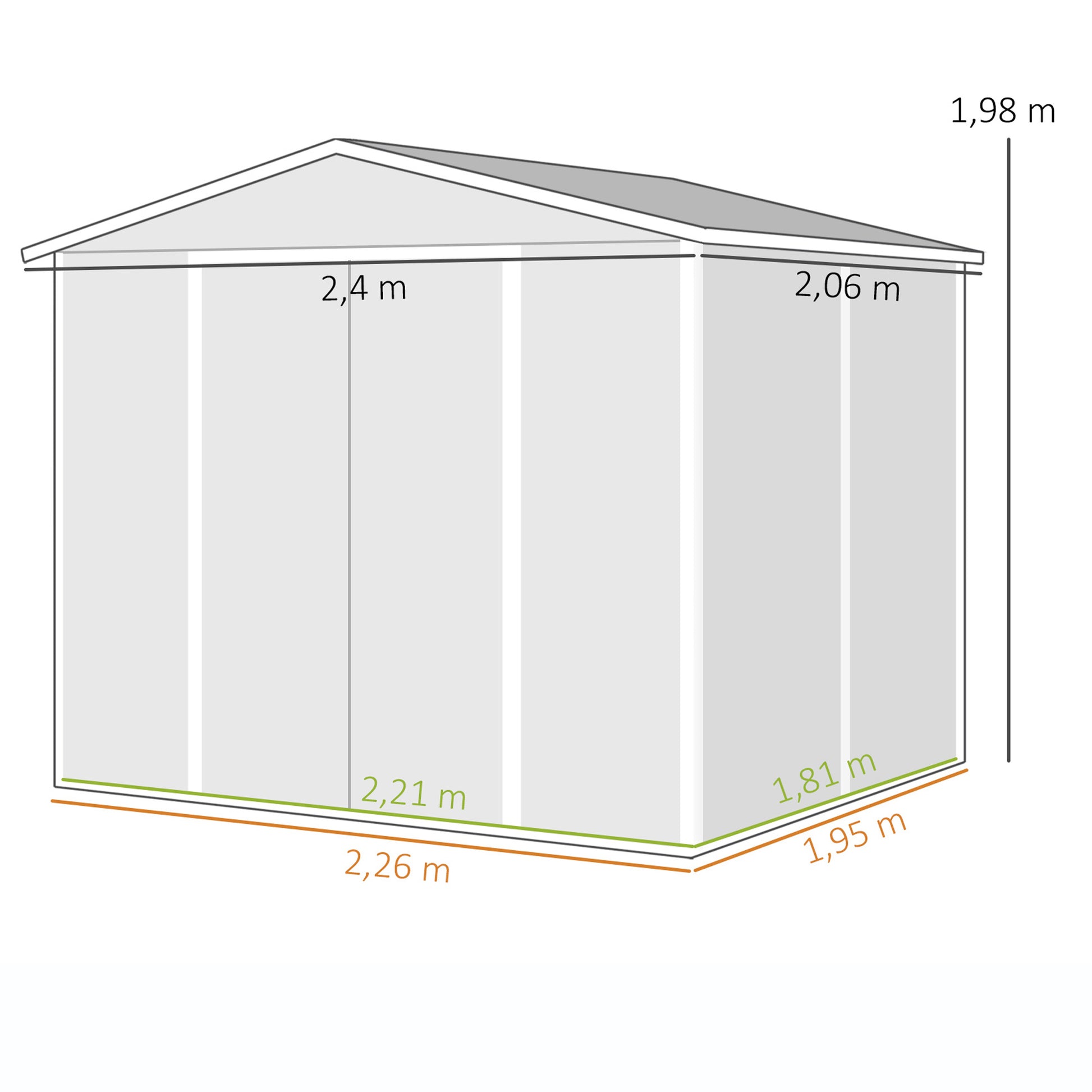 Outsunny Caseta De Jardín Exterior 4,4 M² 240x206x198 Cm Puerta Corredera Gris_2