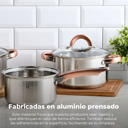 Set 8 Pzs (batería De Cocina Onil 5 Pzs + Set 3 Sartenes Navy Red & Marble 16+20+24cm)_4