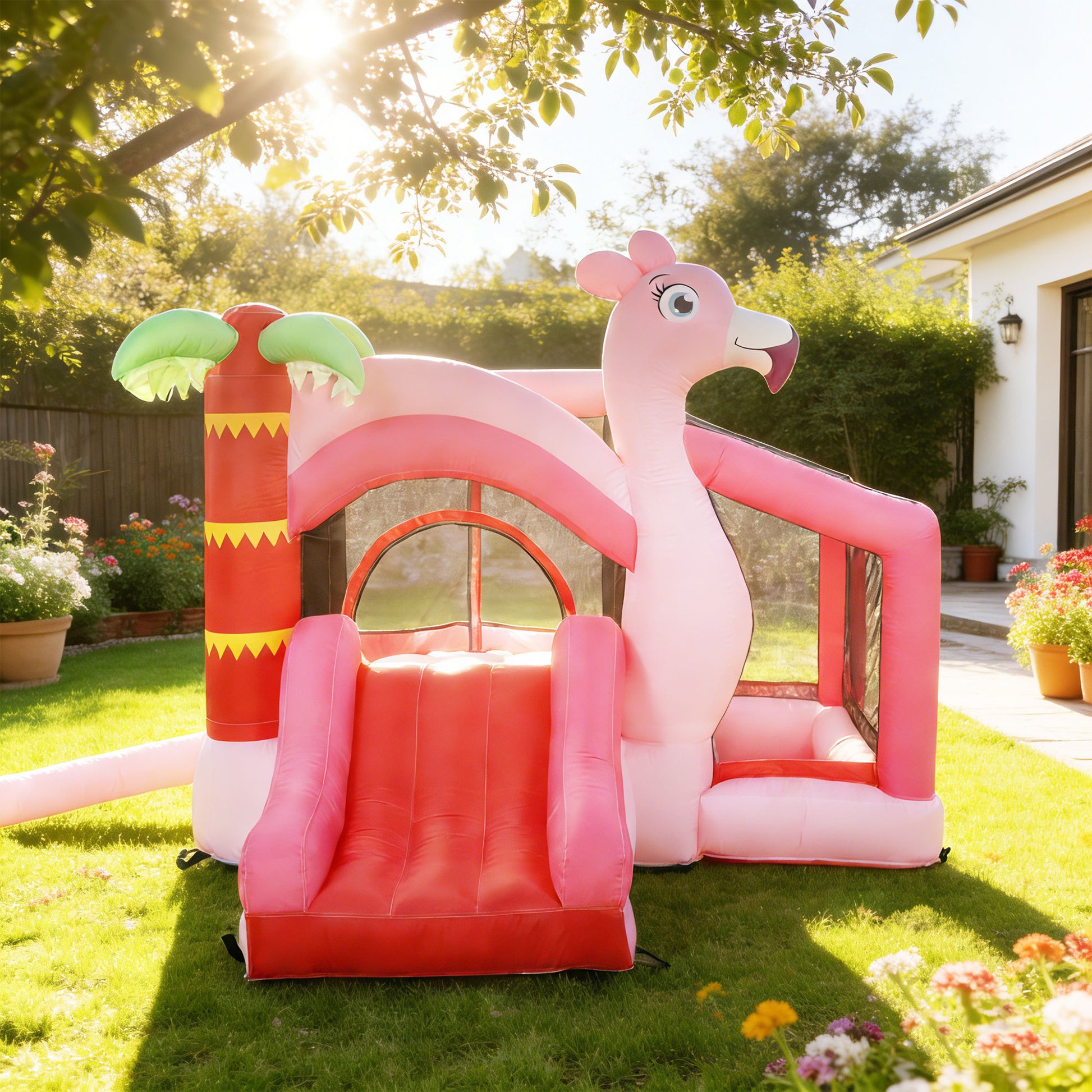 Aiyaplay Castillo Hinchable Para Niños Con Soplador Canasta De Baloncesto Rosa_1