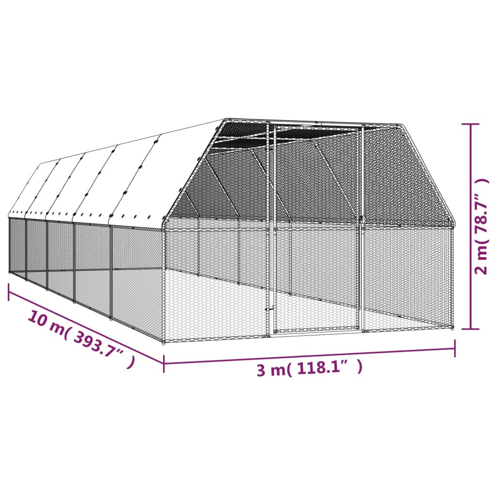 Vidaxl Jaula Gallinero De Acero Galvanizado 3x10x2 M_4