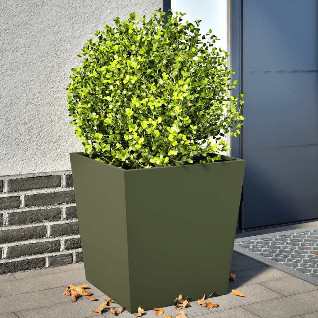 Jardineras 2 Uds Acero Verde Oliva 50x50x50 Cm_1