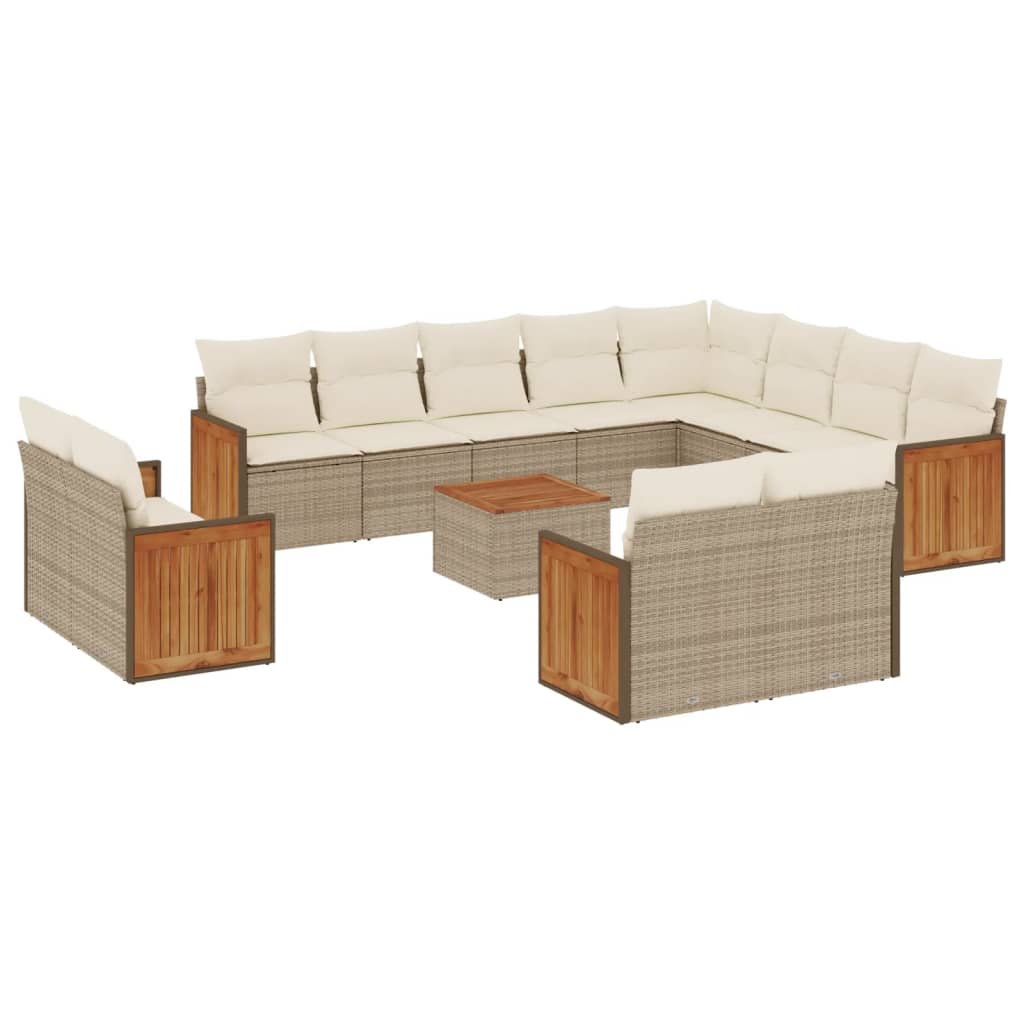 Set Sofás De Jardín Con Cojines 13 Pzas Ratán Sintético Beige / Vetonek_5