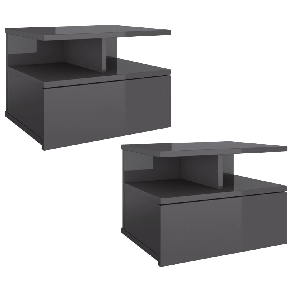 Mesita De Noche Flotante 2 Uds Madera Gris Brillo 40x31x27 Cm_0