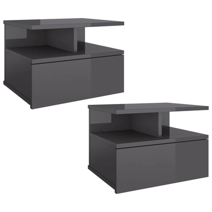 Mesita De Noche Flotante 2 Uds Madera Gris Brillo 40x31x27 Cm_0
