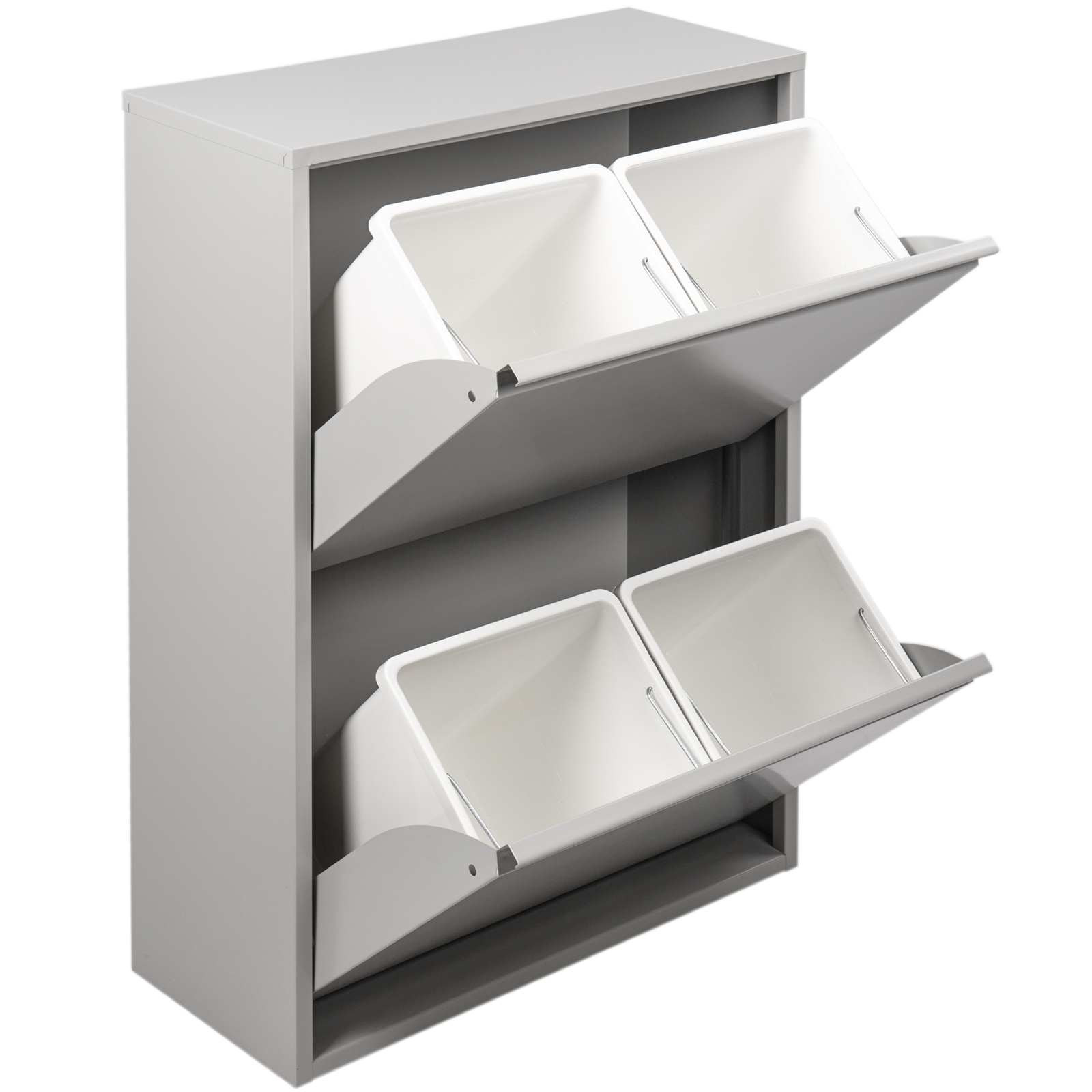 Cubo De Basura Metálico Con 4 Compartimentos Gris Claro Para Reciclaje_0