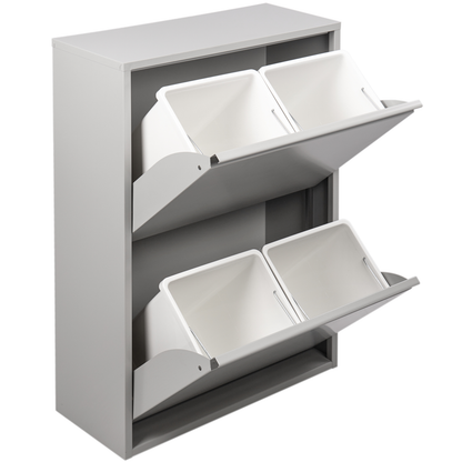 Cubo De Basura Metálico Con 4 Compartimentos Gris Claro Para Reciclaje_0