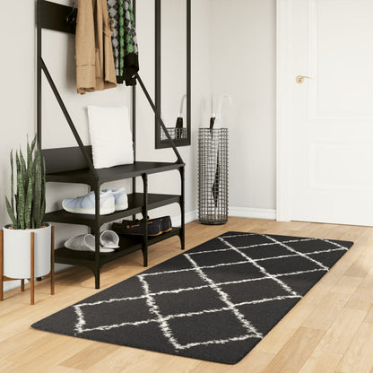 Alfombra De Pelo Largo Moderna Pamplona Negro Y Crema 80x200 Cm / Vetonek_2