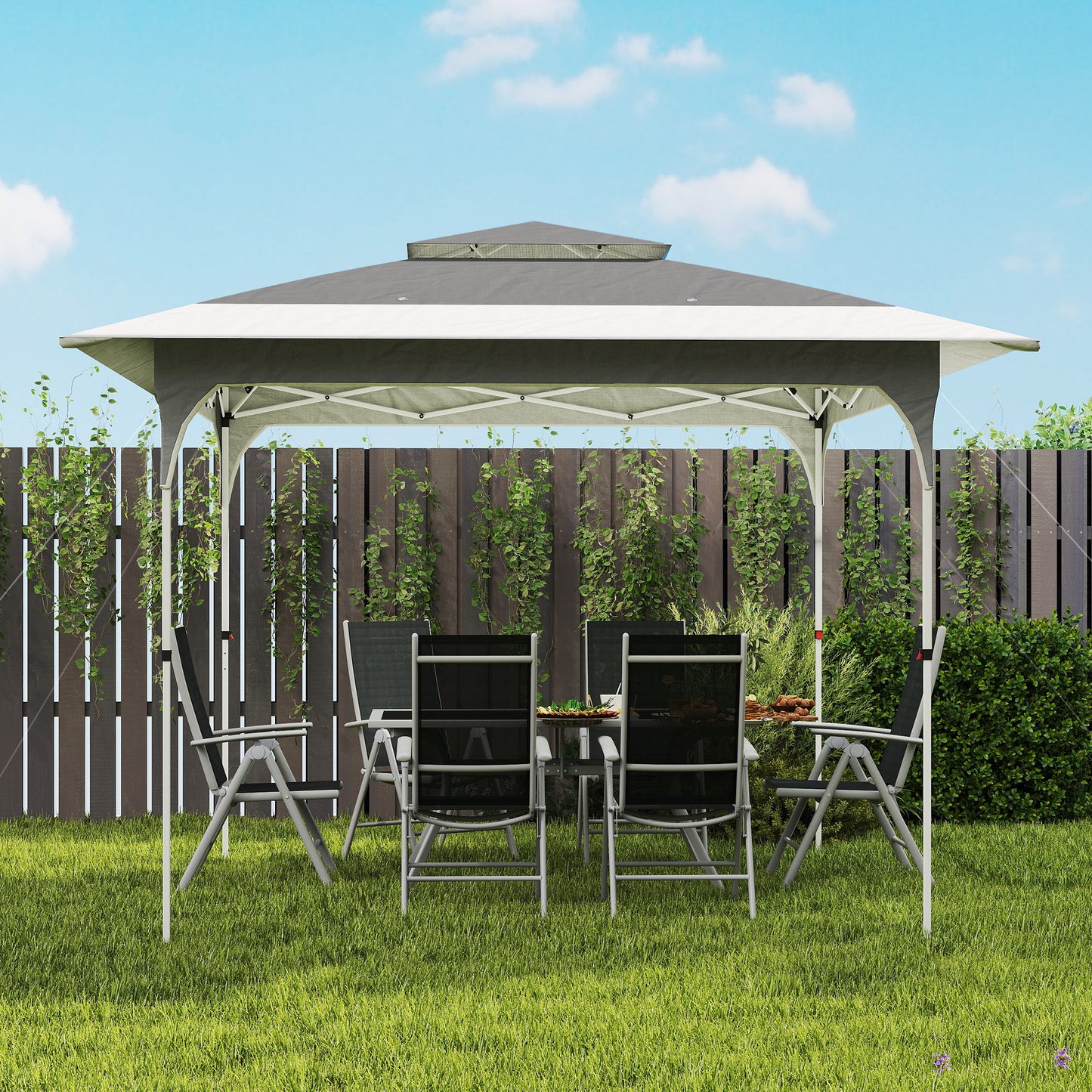 Outsunny Carpa Plegable 3,5x3,5 M Con Doble Techo Altura Ajustable Upf50+ Gris_4