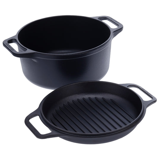 Victoria Horno Holandés Olla Inducción Hierro Fundido Curado 27cm, Tapa - Sartén, 5,7l, Sin Ptfe, 30940, Negro_0