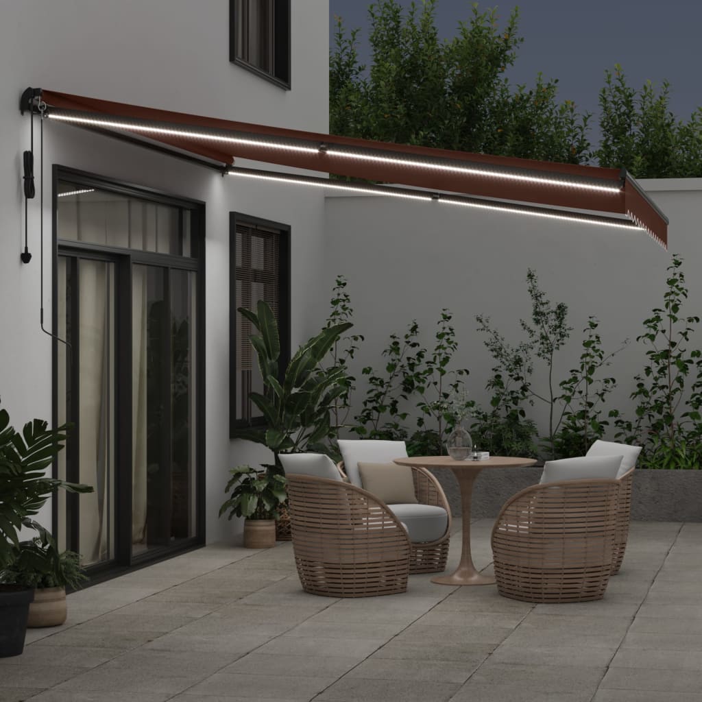 Toldo Retráctil Automático Con Luces Led Marrón 400x350 Cm_2