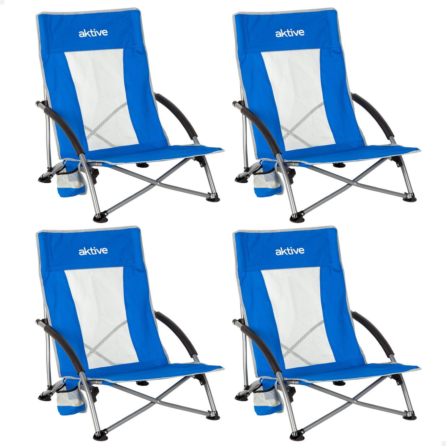 Aktive Pack 4 Sillas Plegables Playa 50x51x67 Cm Azul Con Bolsillo_0