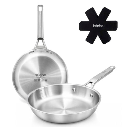 Briebe Pure Inox Juego De 2 Sartenes Acero Inoxidable Inducción 20-24 Cm, 3 Capas Tri-ply, Sin Antiadherente_0