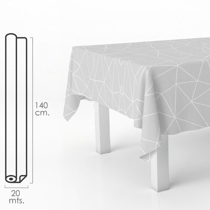 Mantel Hule Rectangular Geometrico Gris. Impermeable Antimanchas Pvc 140 Cm. X 20 Metros. Rollo Recortable. Interior Y Exterior