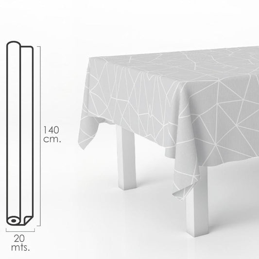 Mantel Hule Rectangular Geometrico Gris. Impermeable Antimanchas Pvc 140 Cm. X 20 Metros. Rollo Recortable. Interior Y Exterior