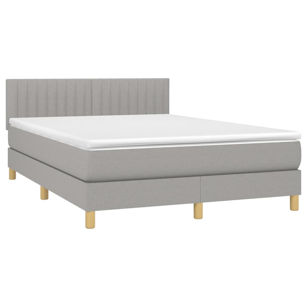 Cama Box Spring Colchón Y Luces Led Tela Gris Claro 140x190 Cm / Vetonek_2