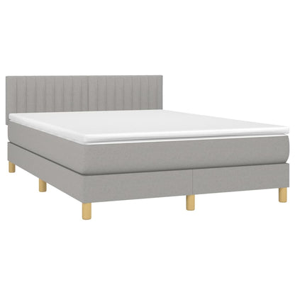 Cama Box Spring Colchón Y Luces Led Tela Gris Claro 140x190 Cm / Vetonek_2