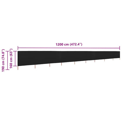 Vidaxl Paravientos De Playa De 9 Paneles Tela Negro 1200x160 Cm_2