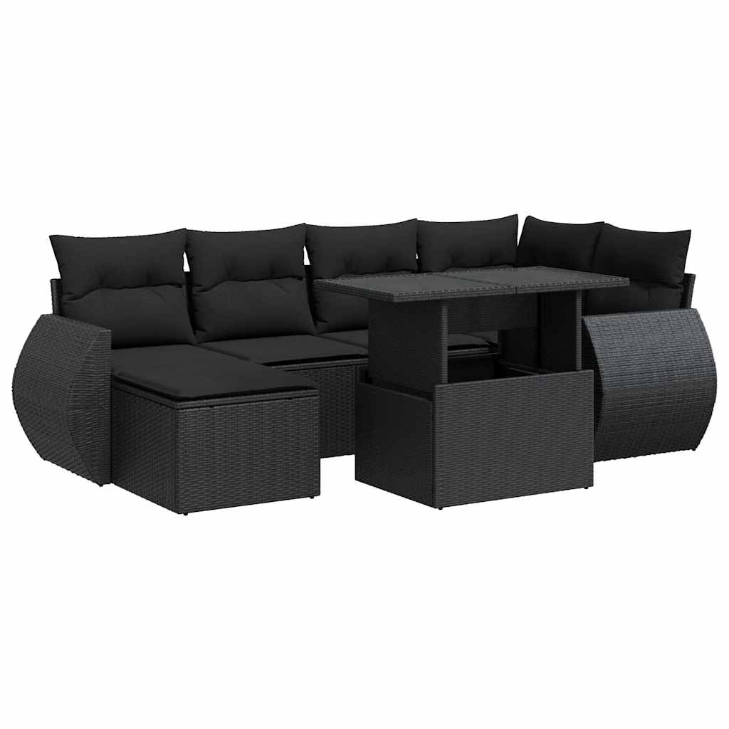 Set De Sofás De Jardín 7 Pzas Con Cojines Ratán Sintético Negro / Vetonek_1