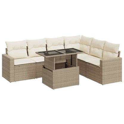 Set Sofás De Jardín 7 Piezas Y Cojines Ratán Sintético Beige / Vetonek_0
